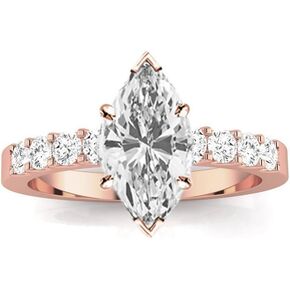 1 Carat 14K White Gold Classic Prong Set Round Marquise Cut Diamond Engagement Ring (0.5 Ct H Color VS2 Clarity Center Stone) in Kuwait