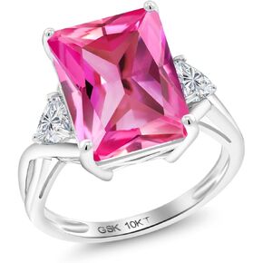 Gem Stone King 10K White Gold Pink Created Sapphire and Lab Grown Diamond Engagement Ring For Women | 10.44 Cttw | Octagon 14X10MM | Gemstone September Birthstone | Available in Size 5,6,7,8,9