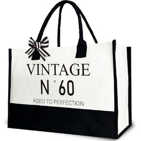 60th Birthday Gift Tote Bag for Women, Vintage N°60 Canvas Tote Bag for Her Birthday, 12x17 inch