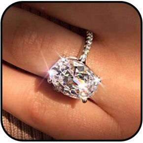 Moissanite Engagement Ring for Women Oval Cut Cubic Zirconia Engagement Ring Silver Cz Wedding Promise Rings Classic Gemstone Ring for Bride Fashion Jewelry