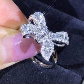 LVSHI Fashion Jewelry 925 Silver White Sapphire Bow Jewelry Ring Bride Princess Engagement Wedding Stackable Wedding Bands Rings for Women Infinity Forever Love Knot Stacking Ring Size 6-10 (US 7)