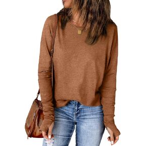 OFEEFAN Long Sleeve Shirts for Women Tunic Tops Thumb Hole Oversized Tshirts Fall Outfits