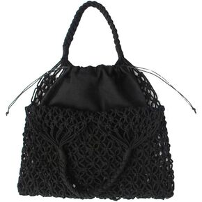 Fishing Net Handbag, Woven Shoulder Bag, Cotton Rope Tote, Mesh Travel Beach Bag, Crochet Knit Purse for Women