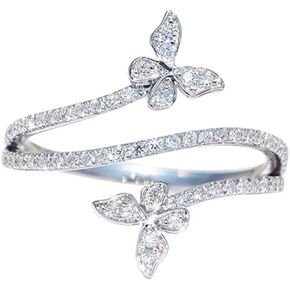 925 Sterling Silver Shiny Full Diamond Butterfly Ring with Three Row AAA Cubic Zirconia Anniversary Promise Rings Eternity Animal Statement Band Ring for Women Jewelry 8