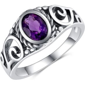 Amethyst Engagement Rings for Women Sterling Silver 7x5 MM Oval Shaped Gemstone Filigree Rings Vintage Western Jewelry Birthday Gifts Size 3-13