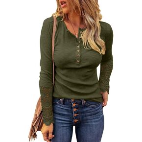 BTFBM Women Long Sleeve Shirts Solid Button V Neck Lace Sleeves Slim Fit Casual Fall Shirts 2024