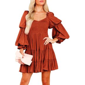 Dokotoo Womens 2025 Spring Summer Dresses Elegant Off The Shoulder V Neck Long Sleeve Ruffle Flowy Mini Short Skater Dresses in Kuwait