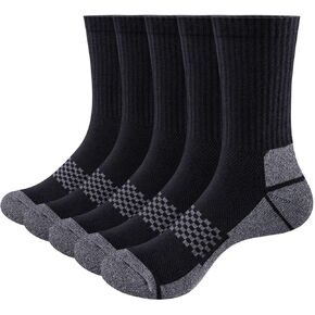 Men's Moisture Wicking Cotton Gym Training Athletic Cushioned Crew Socks for Men 6-9/9-11/10-13, 5 Pairs