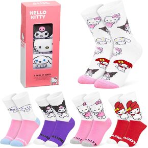 Hello Kitty Womens Calf Socks, Pack of 5 Breathable Novelty Socks - Gift for Her