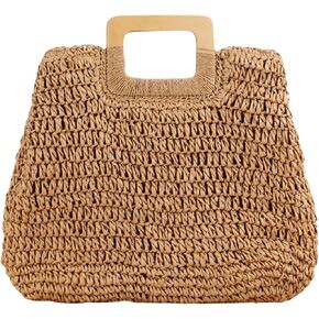MakeMeChic Women's Straw Woven Top Handle Summer Beach Tote Bags Clutch Handbag Purse