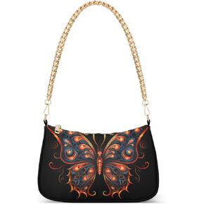 Shoulder Bags for Women Butterfly on Black Hobo Tote Handbag Small Clutch Purse with Zipper Closure