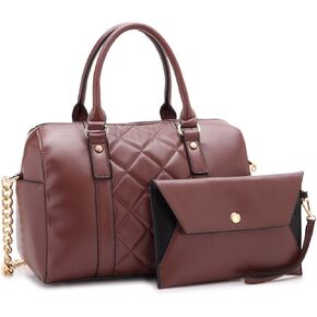 Dasein Women Vegan Leather Barrel Bags Satchel Handbags Shoulder Purse Large Top Handle Tote 2pcs Set