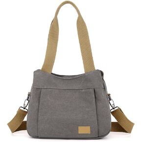 Women's Canvas Tote Purses Multi-pocket Handbag Casual Work Crossbody Shoulder Bag