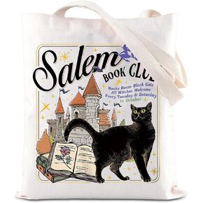 TGBJE Salem Book Club Gift Spooky Season Fall Bookish Tote Bag Salem Witches Gift Black Cat Season Of The Witch Shoulder Bag