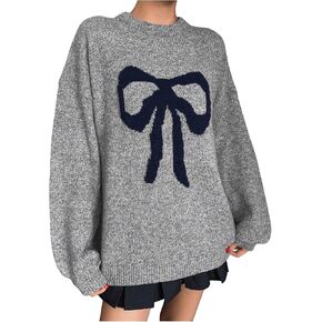 MakeMeChic Women's Y2K Bow Knot Sweaters Long Sleeve Mock Neck Pullover Sweaters Knit Top