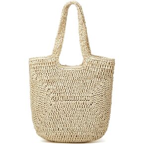 Straw Tote Bag for Women Woven Beach Handbag Handmade Crochet Casual Straw Shoulder Bags Summer Bohemian Hobo Bags