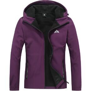 MOERDENG Women's Waterproof Softshell Jacket with Hood Fleece Lined Winter Jacket Insulated Windbreaker Hiking Jacket