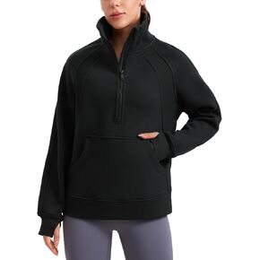 CRZ YOGA Womens Fleece Lined Sweatshirts Half Zip Funnel Neck Pullover Long Sleeve Hip Oversized Hoodies with Thumb Holes