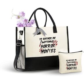 InnoBeta Horror Movie Lover Gifts for Women Canvas Tote Bag, Horror Movie Lover Gifts Tote with Top Zipper Closure and Shoulder Strap for Birthday, Mother's Day, Christmas