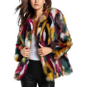 Yimoon Fur Coats for Women Fur Fuzzy Faux Multicolor Fur Coat Jacket Long Sleeve Open Front Luxury Colorful Furry