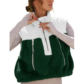 Fleece Vests for Women Half Zip Up Sleeveless Quilted Jacket Crop Puffer Vest Lightweight Padded Coat Outwear