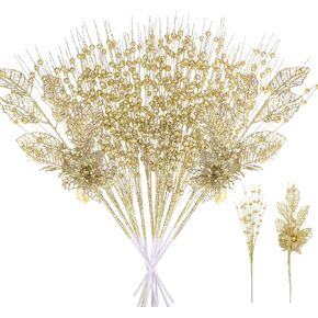 12 PCS Artificial Glitter Berry, Green Christmas Glitter Picks Artificial Berries Stems Ornaments Fake Xmas Stem Decorative Sticks for Vases Tall DIY Wreath Home Decor (15.8’’)