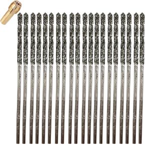 Diamond Drill Bit Set 1mm 1.5mm 2mm 2.5mm 20 Pieces 4 Sizes Compatible with Dremel Collets Included Twist Tip Jewelry Beach Sea Glass Shells Gemstones Lapidary Ornament Bracelet Necklace Arts Crafts