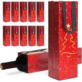 cabzymx 24 Pcs Green Reusable Wine Bottle Gift Bags, 13.6x3.5x3.9 Inches Christmas Tree Pattern Design Holiday Wine Bags Bulk for Christmas Thanksgiving Halloween Birthday Party