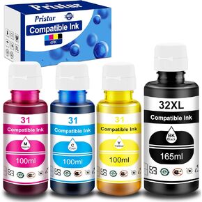 Pristar 8 Pack 32XL 31 Ink Compatible with HP 31 32XL Ink Bottle Set Replacement with HP Smart Tank 6001 5101 651 5000 7301 7001 7602 5102 Plus 551 455 457 450 (165 ML 32XL Black Ink 100 ML 31 CMY Ink