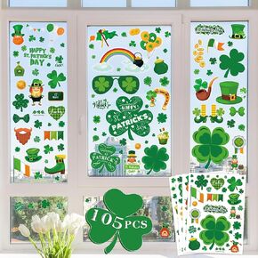 MDDRUIQI 272 PCS St Patricks Day Window Clings - St Patricks Day Decorations - Shamrock Stickers for Glass Reusable Static Spring St Patricks Day Accessories Crafts Toys Party Decor Favors for Kids