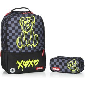 Fashion 2 in 1 Backpack Set with Cosmetic Bag,Casual Daypack Women,Backpack and Carry-on 2pc set,Lightweight Travel Backpack,Laptop Backpack with with USB Port,Graphic Backpacks Checkerboard Pink