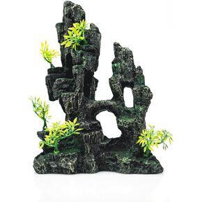 ديكورات حوض السمك SiissaPeksid - زينة حوض السمك المطلة على الجبل مع جسر كهف بيت الشجرة والنباتات الاصطناعية، Shuangwu in Kuwait