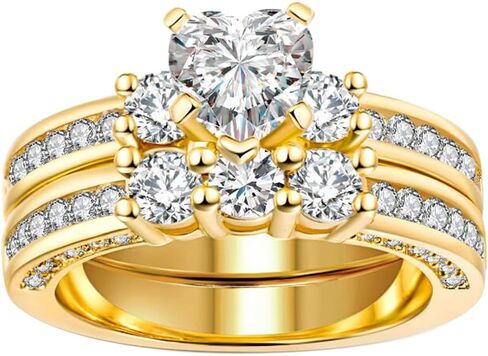 Yellow Gold Filled Bridal Sets 1CT Heart cut Cz Engagement Ring 2pcs Womens Wedding Ring Sets in Kuwait