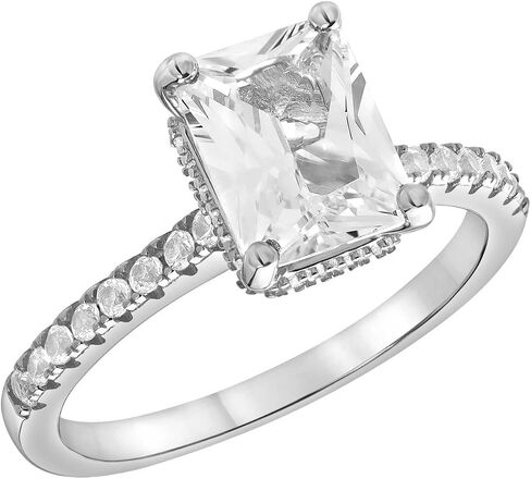 Sterling Silver Lab Created Emerald Cut White Sapphire Halo Engagement Ring for Women | Jewelry for Her | Gift Box Included in Saudi Arabia