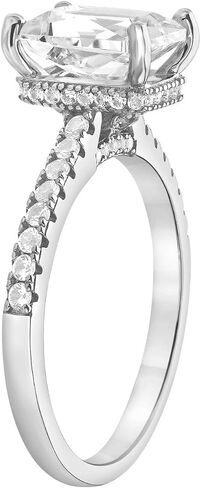 Sterling Silver Lab Created Emerald Cut White Sapphire Halo Engagement Ring for Women | Jewelry for Her | Gift Box Included in Saudi Arabia