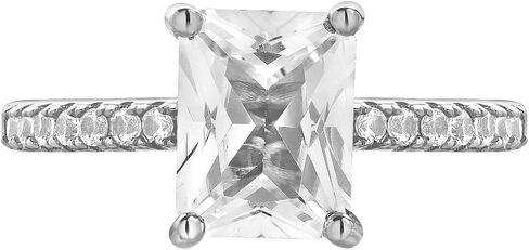 Sterling Silver Lab Created Emerald Cut White Sapphire Halo Engagement Ring for Women | Jewelry for Her | Gift Box Included in Saudi Arabia