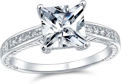 Personalize Timeless Classic Simple AAA CZ Square Princess Cut Solitaire Promise Engagement Ring For Women .925 Sterling Silver Cubic Zirconia Pave Side Stone Band in Kuwait