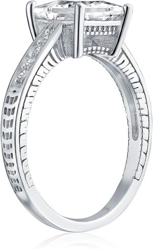 Personalize Timeless Classic Simple AAA CZ Square Princess Cut Solitaire Promise Engagement Ring For Women .925 Sterling Silver Cubic Zirconia Pave Side Stone Band in Kuwait