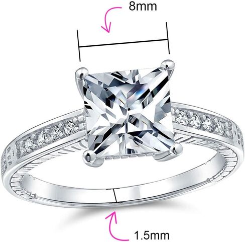 Personalize Timeless Classic Simple AAA CZ Square Princess Cut Solitaire Promise Engagement Ring For Women .925 Sterling Silver Cubic Zirconia Pave Side Stone Band in Kuwait