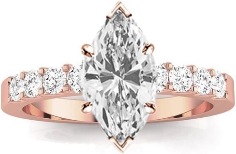 1 Carat 14K White Gold Classic Prong Set Round Marquise Cut Diamond Engagement Ring (0.5 Ct H Color VS2 Clarity Center Stone) in Saudi Arabia