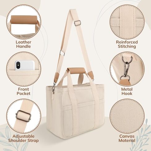 حقيبة حمل قماشية للنساء - حقيبة حمل متعددة الجيوب مع مقصورات، سعة كبيرة لكل شيء، محفظة كروس مع حزام كتف، حقيبة يد نسائية للاستخدام اليومي in Kuwait