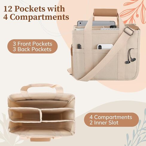 حقيبة حمل قماشية للنساء - حقيبة حمل متعددة الجيوب مع مقصورات، سعة كبيرة لكل شيء، محفظة كروس مع حزام كتف، حقيبة يد نسائية للاستخدام اليومي in Kuwait