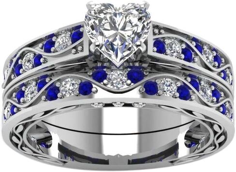 Bridal Sets White Gold Plated Womens Wedding Ring Sets Heart cut Cz Engagement Ring Sets in Kuwait