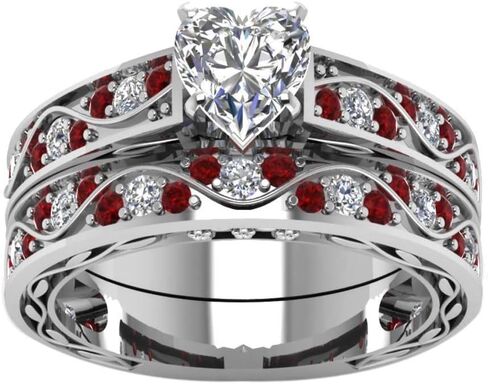 Bridal Sets White Gold Plated Womens Wedding Ring Sets Heart cut Cz Engagement Ring Sets in Kuwait