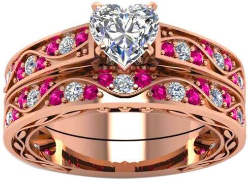 Bridal Sets White Gold Plated Womens Wedding Ring Sets Heart cut Cz Engagement Ring Sets in Kuwait