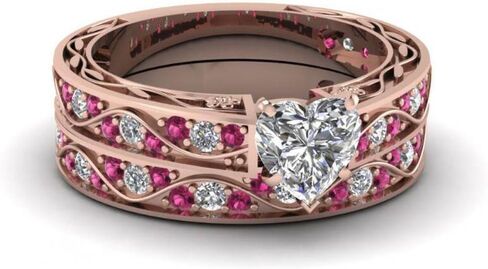 Bridal Sets White Gold Plated Womens Wedding Ring Sets Heart cut Cz Engagement Ring Sets in Kuwait