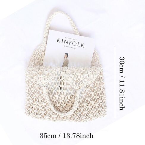 Fishing Net Handbag, Woven Shoulder Bag, Cotton Rope Tote, Mesh Travel Beach Bag, Crochet Knit Purse for Women in Saudi Arabia