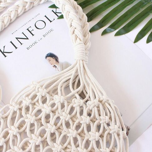 Fishing Net Handbag, Woven Shoulder Bag, Cotton Rope Tote, Mesh Travel Beach Bag, Crochet Knit Purse for Women in Saudi Arabia