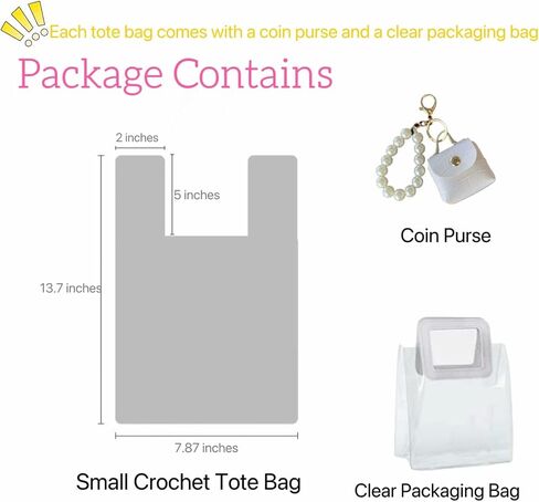Mini Crochet Tote Bag, Small Tote Bag Mini Crochet Purse for Women with Pendant in Saudi Arabia