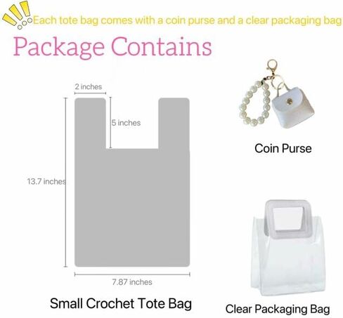 Mini Crochet Tote Bag, Small Tote Bag Mini Crochet Purse for Women with Pendant in Saudi Arabia